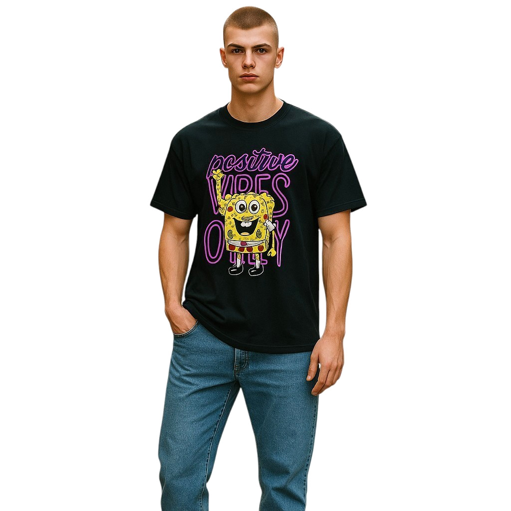 SpongeBob SquarePants Shirt Mens XL Black Neon Cartoon Nostalgia Graphic Tee
