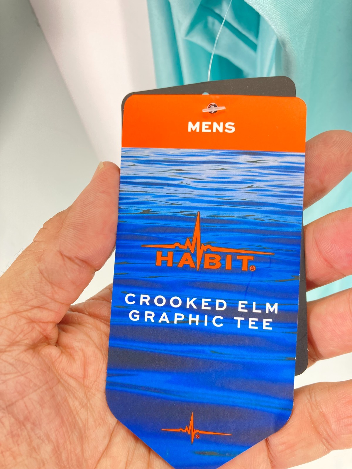 Habit Crooked ELM Graphic T-Shirt Mens M Aqua Blue Long Sleeve Solar Factor NWT gallery