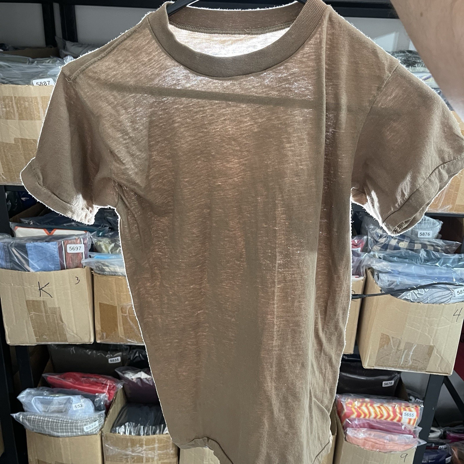Vintage Paper Thin T Shirt Men Small Brown 80s US Military Thrashed Blank Grunge