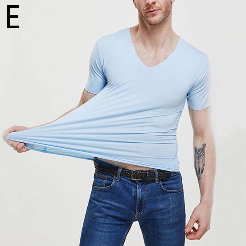 1PC Men Breathable Solid Color V Neck Tops Tees Ice Silk Tshirts Seamless M-5XL gallery