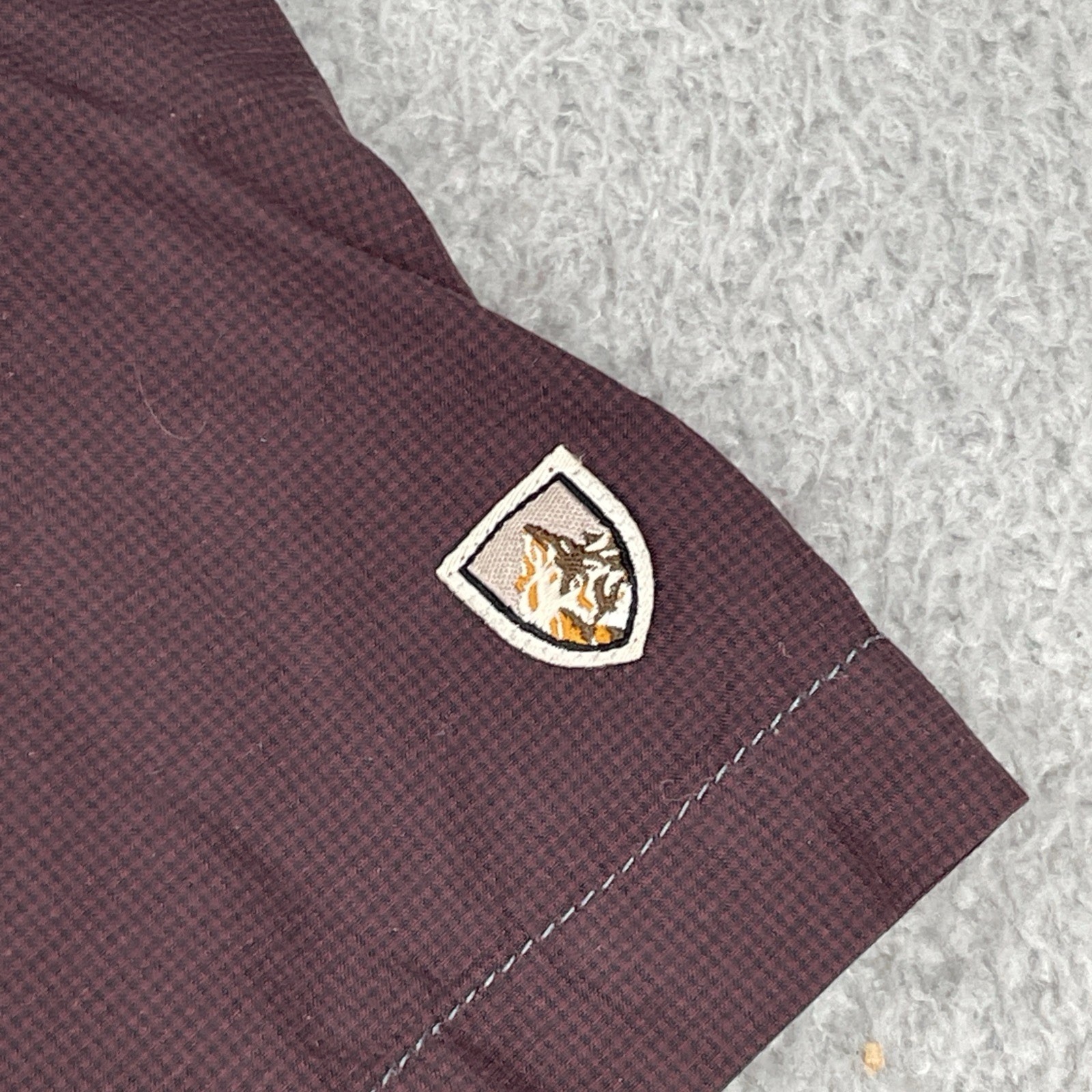 Kuhl Outdoors Button Up Pocket Adventure Shirt Micro Plaid Nylon Medium Maroon gallery