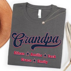 Personalized Baseball Grandpa Shirt Grandkids Name Game Day Gift Sport Dad Tee