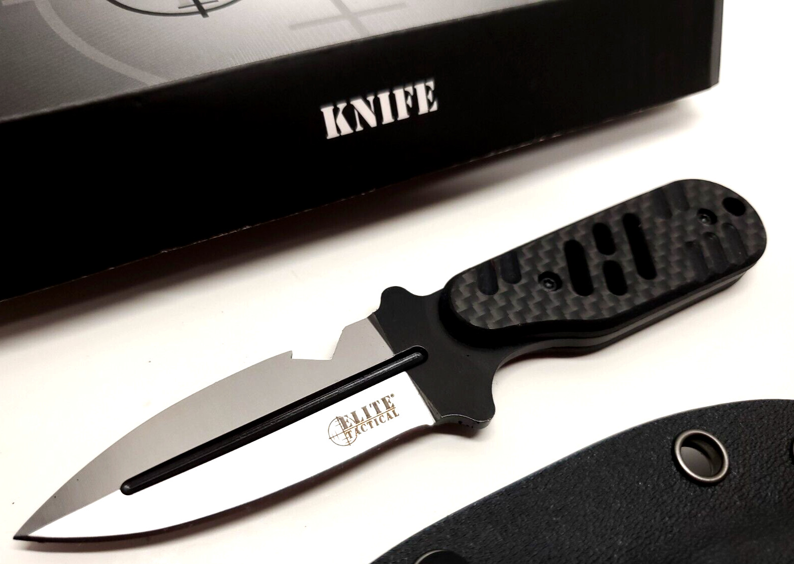 D2 Steel Carbon Fiber Fixed Blade Neck Knife Concealed Carry Bottle Opener Slim