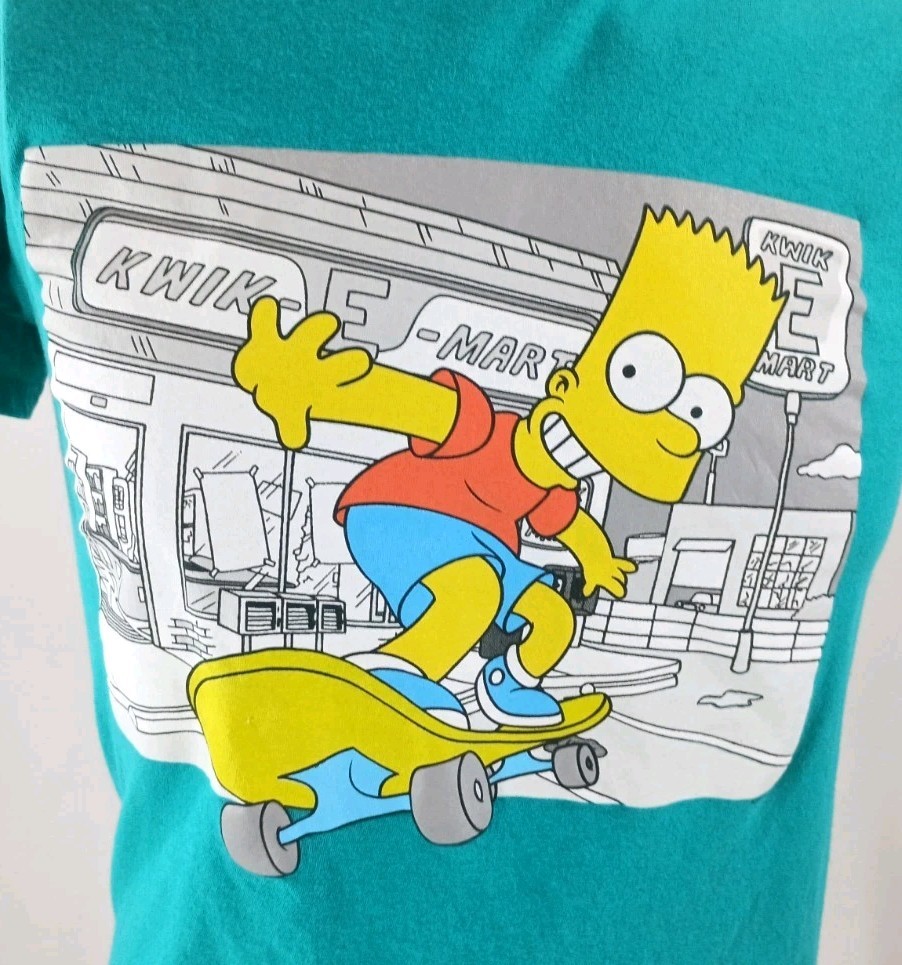 Bart Simpson Skateboard T-Shirt Adult Small Teal Kwik-E-Mart Cotton The Simpsons gallery