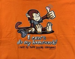 I Can’t Do My Homework! Chimpanzee Video Games T-shirt Kids Size Large Orange