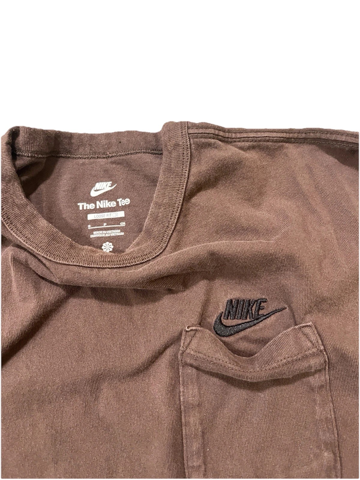Nike Long Sleeve Small Brown T-Shirt Cropped Hemmed Stitched Pocket Logo gallery