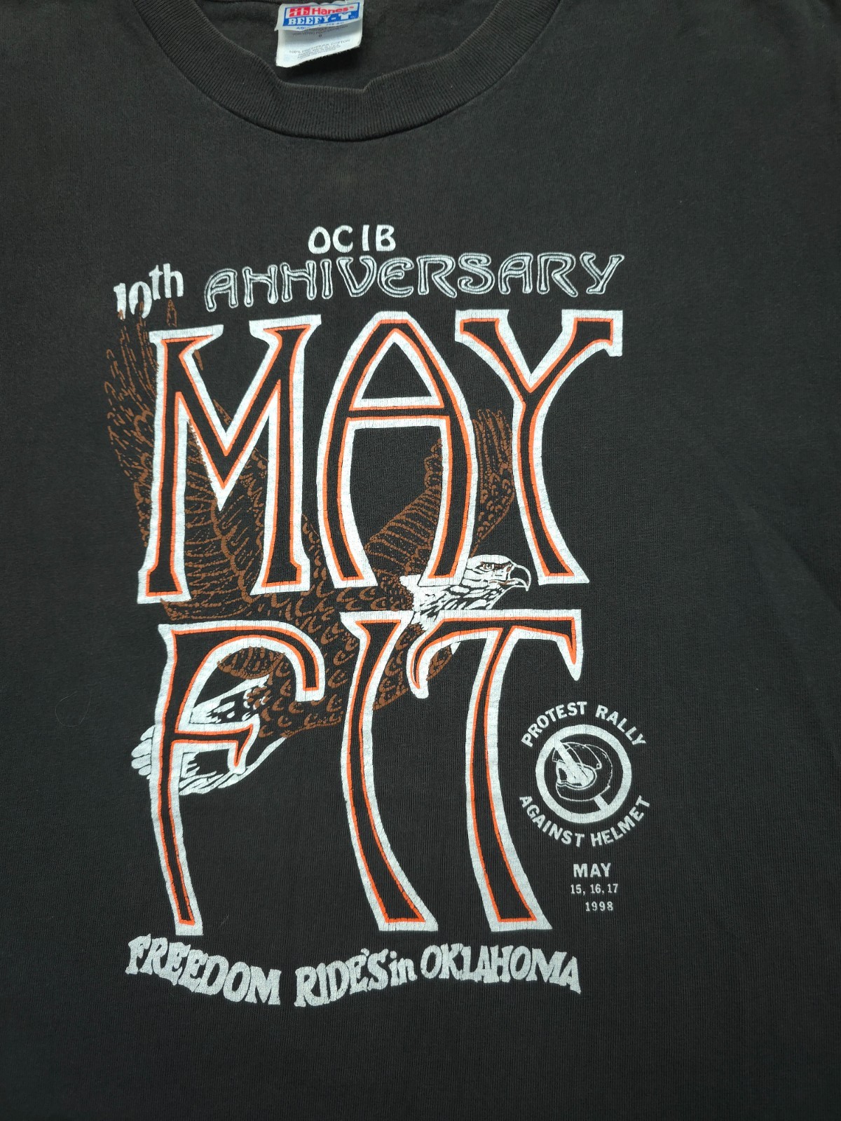 VTG 98' Adult Large Biker Park Pawhuska Oklahoma Protest Against Helmet Shrt gallery
