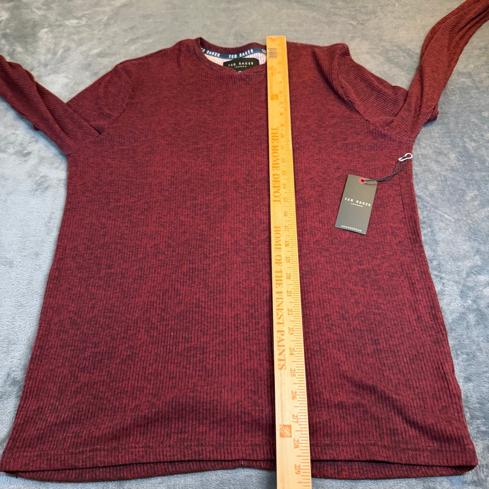 Ted Baker London Shirt Ribbed Long Sleeve Crewneck Top Burgundy Mens Medium NWT gallery