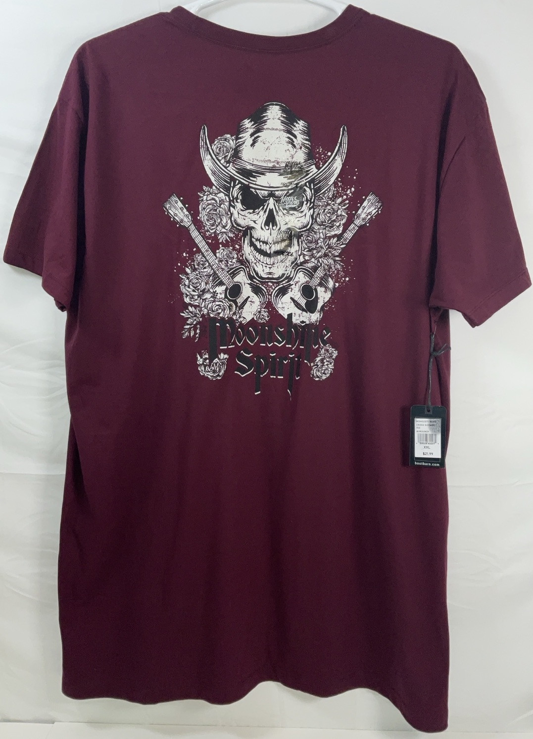 NWT Men Brad Paisley Moon Shine Spirit Skull Cross Guitars T-shirt Burgundy XXL gallery