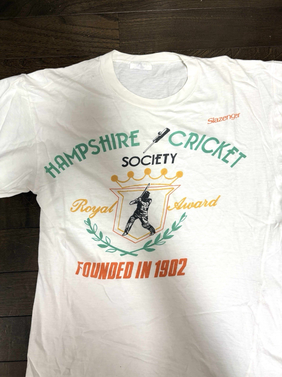 Slazenger Hampshire Vintage T-shirt Tee Cricket Society White UK Mens S 70s 80s gallery