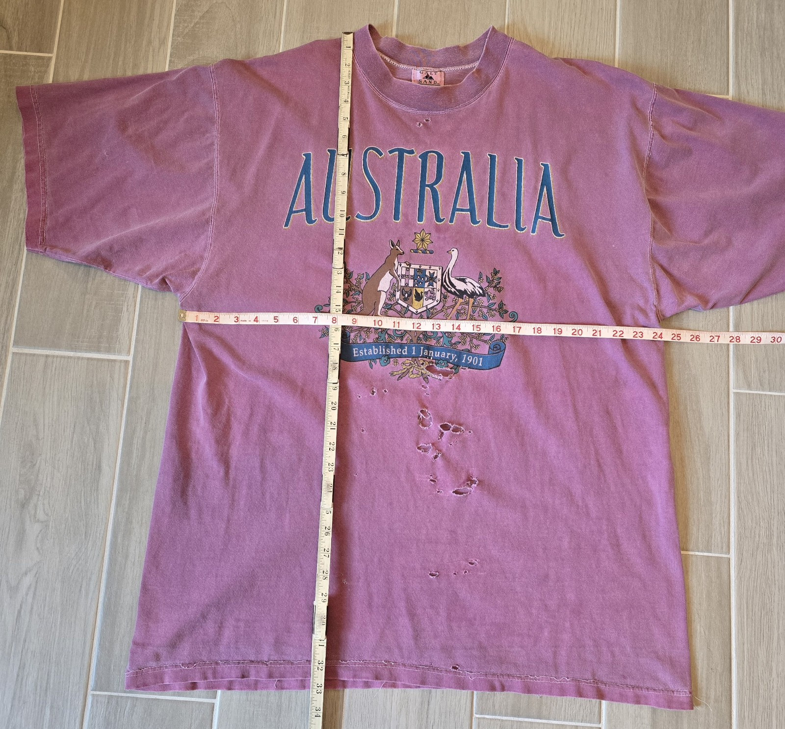 Vintage Galt Sand Australia Distressed Purple Mens XL Short Sleeve T Shirt Faded gallery