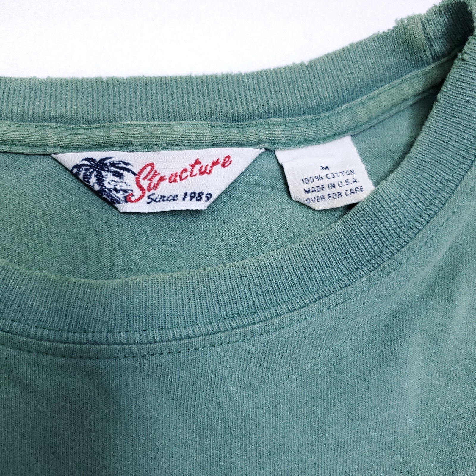 Vintage Structure Beach Patrol T-Shirt Size M USA MADE Sea Green 90's Distressed gallery