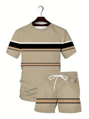 Classic horizontal stripe pattern 3D digital print new summer men’s outdoor set