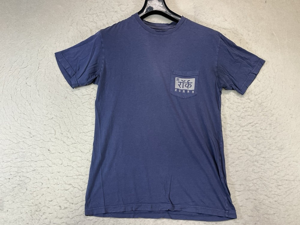 Roark Revival T Shirt Size Medium Men Blue Skull Print Pocket Distressed See Pic