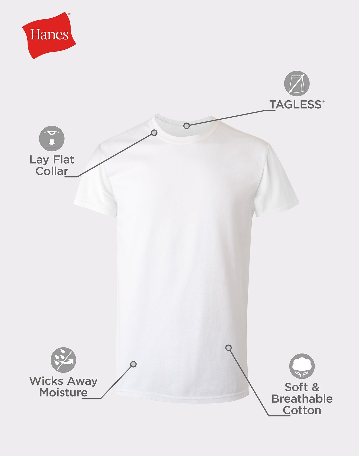 Hanes Men's White Crewneck T-Shirt 6-Pack Undershirt Tee TAGLESS FreshIQ Comfort gallery