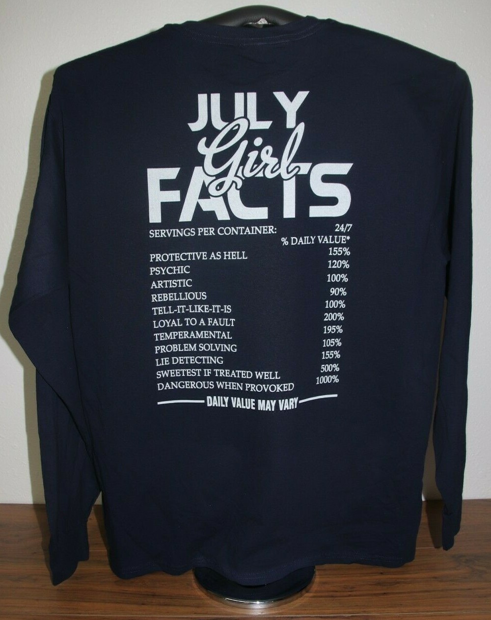 July Girl Facts- Daily Value May Vary- Long Sleeve T-Shirt Large, Blue gallery