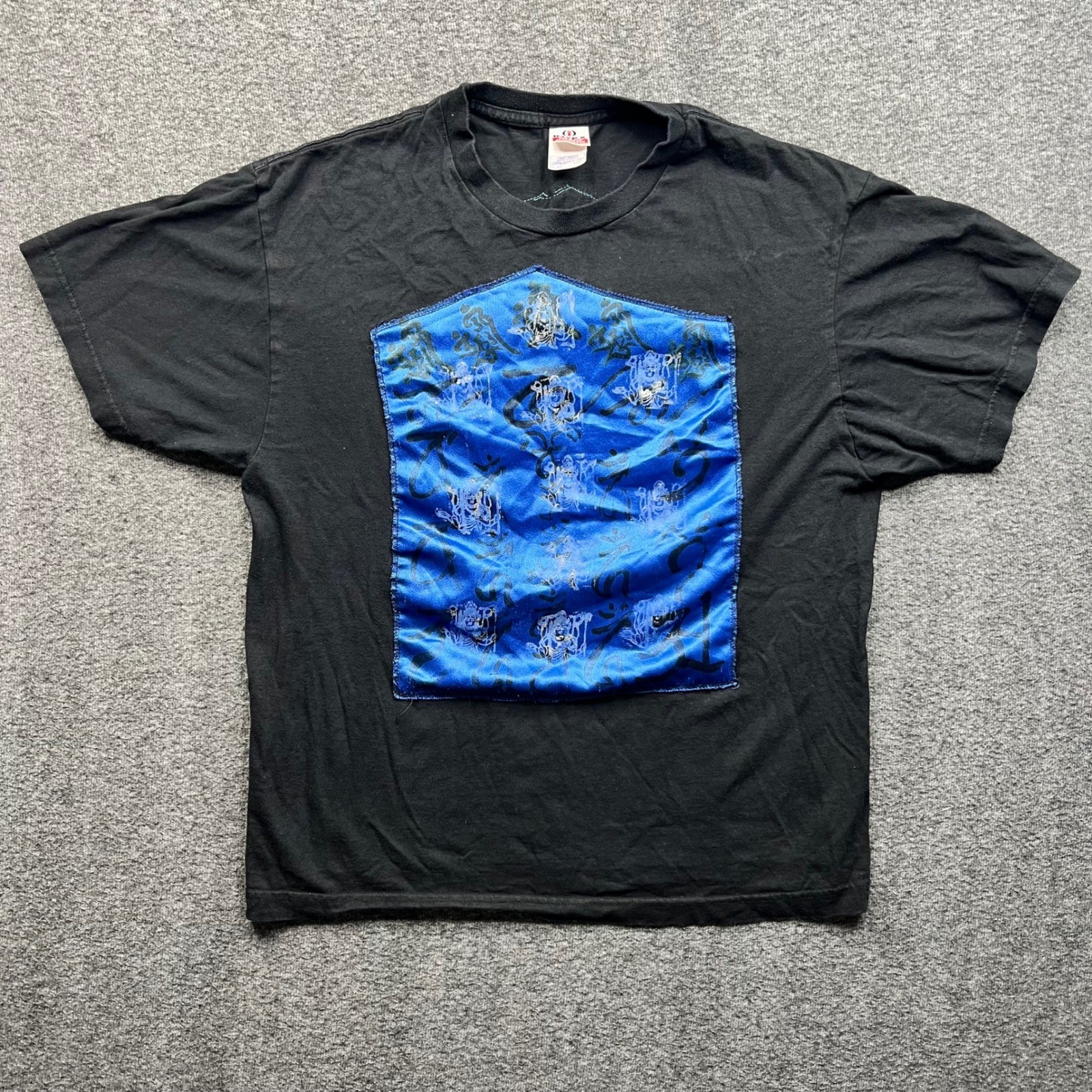 Intex T-Shirt Mens L Black Blue Satin Patch Graphic Heavy Weight Cotton Tee gallery