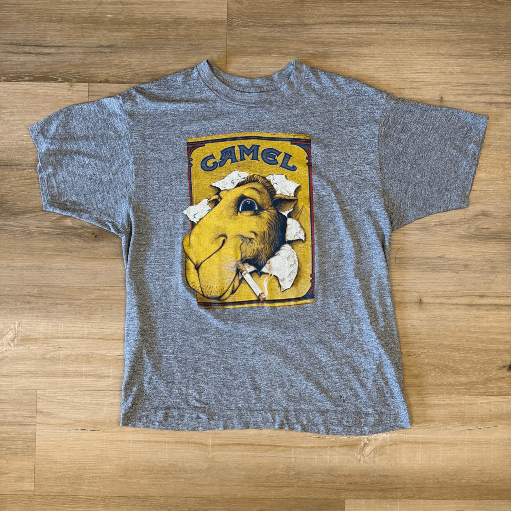 Vintage 1985 Joe Camel Cigarettes Gray Shirt Sz XL Single Stitch Americana 80s