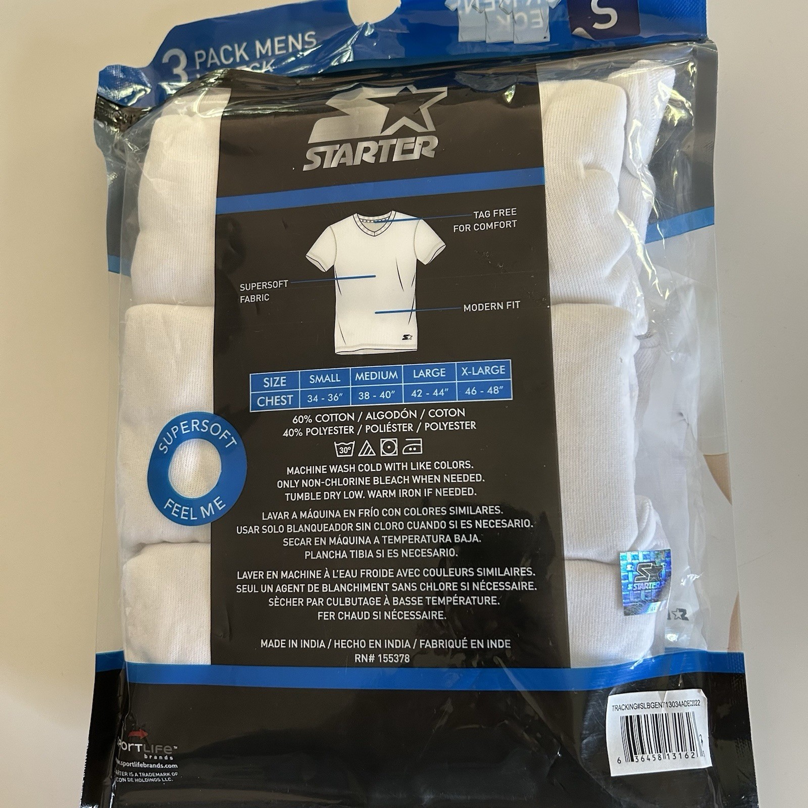 Starter Men's V-Neck Cotton Essentials Shirts 3pk Size Small in White gallery