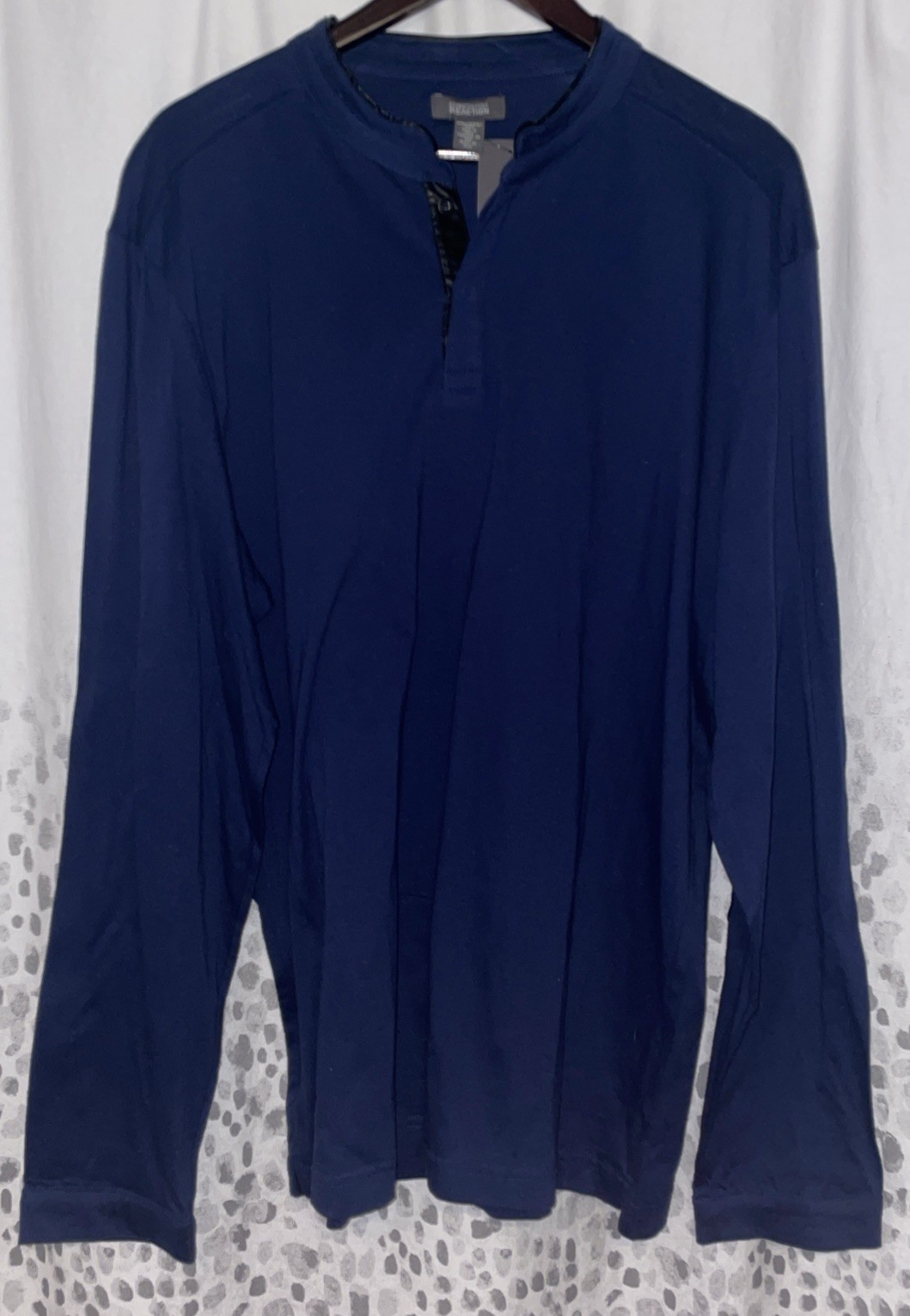 Kenneth Cole Reaction Pleather Trim Elbow Patches Long Sleeve Shirt Blue XXL