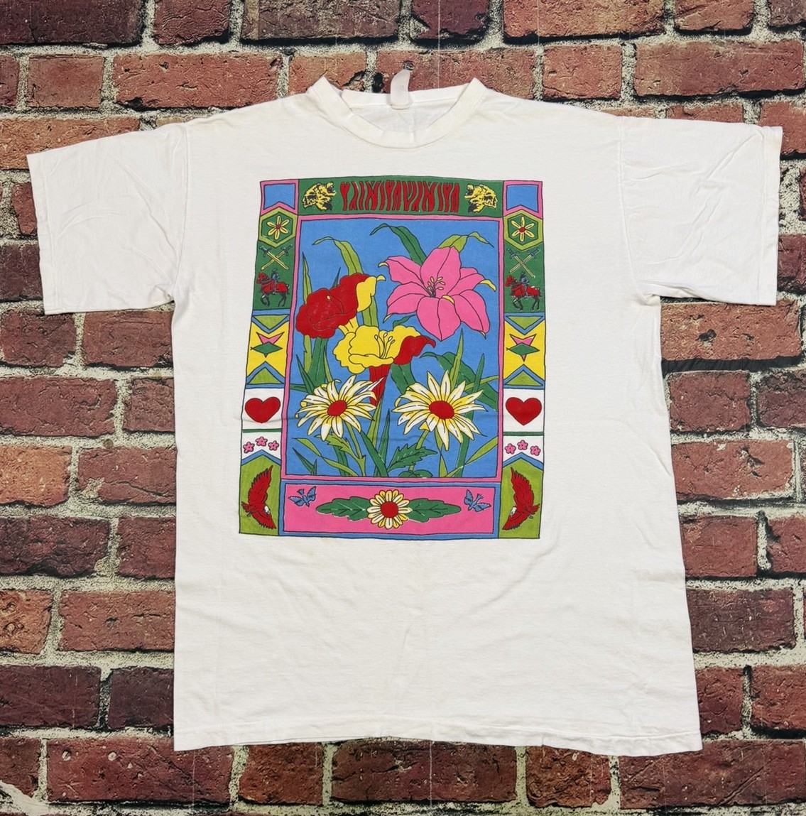 Vintage Floral Flowers Tropical Folk Art Heartland Apparel T-Shirt OSFA 80s 90s