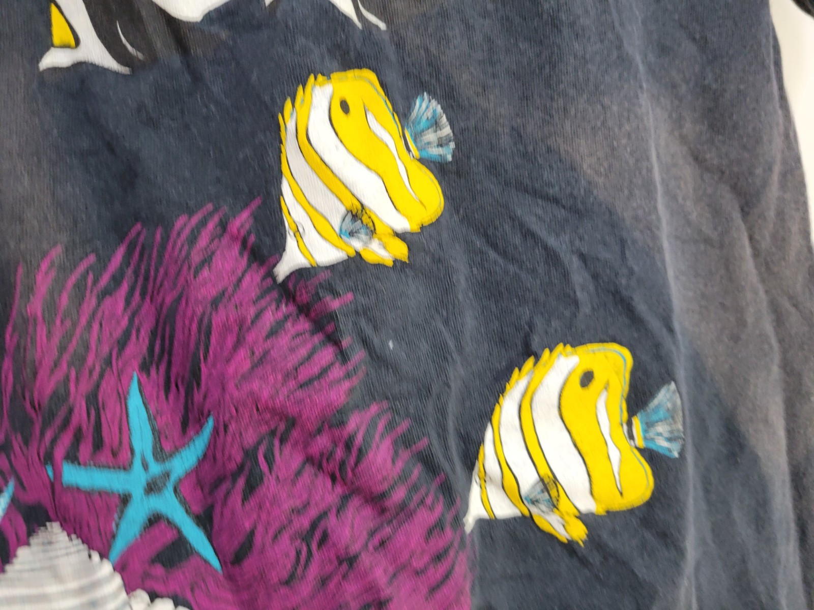 Vintage Fish Seashell Aquatic 80s/90s T-Shirt Single Stitch Angelfish Black Sz L gallery