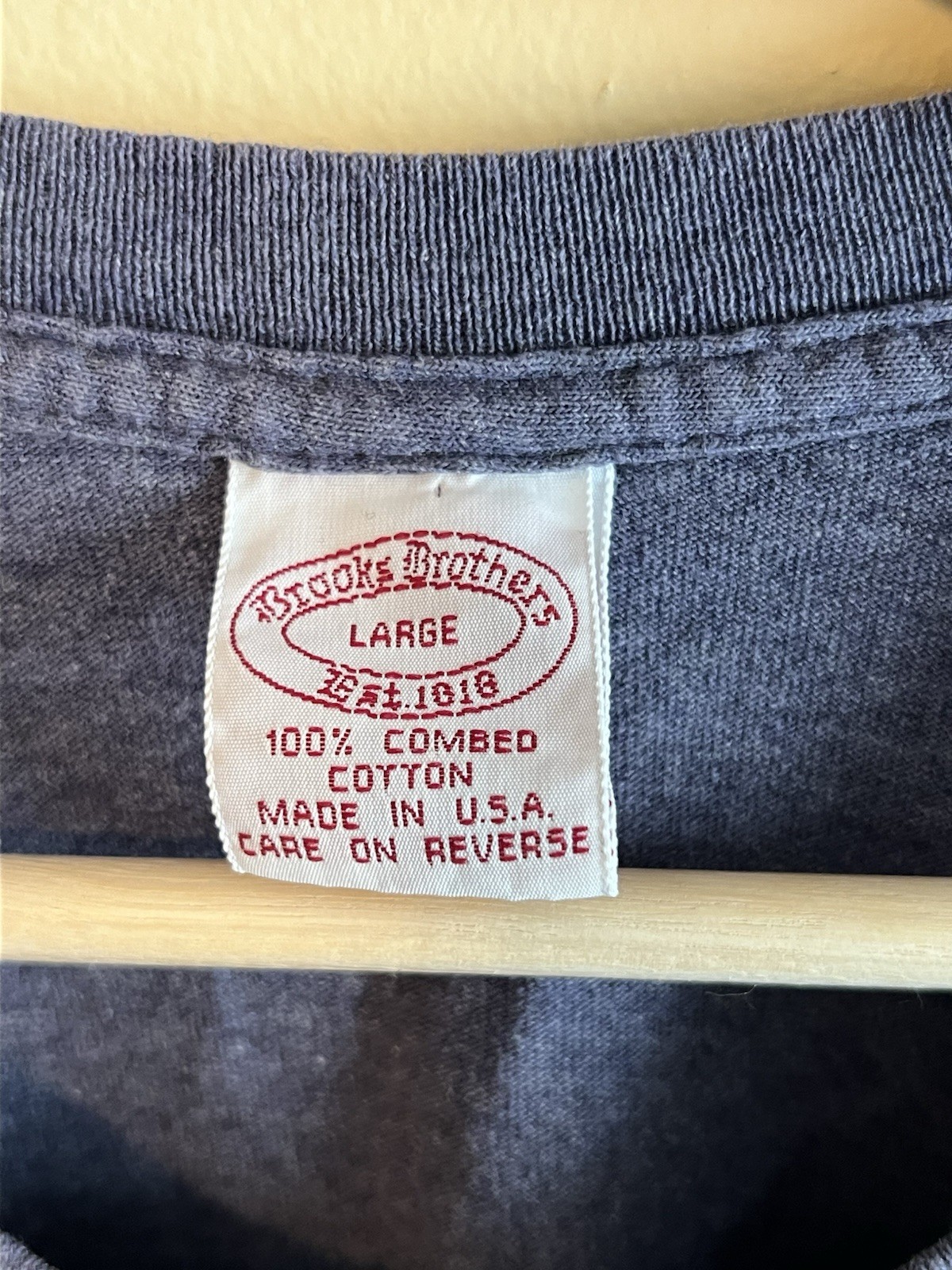 Vintage 90s Brooks Brothers Blank T Shirt Sz L Blue 100% Combed Cotton USA Made gallery