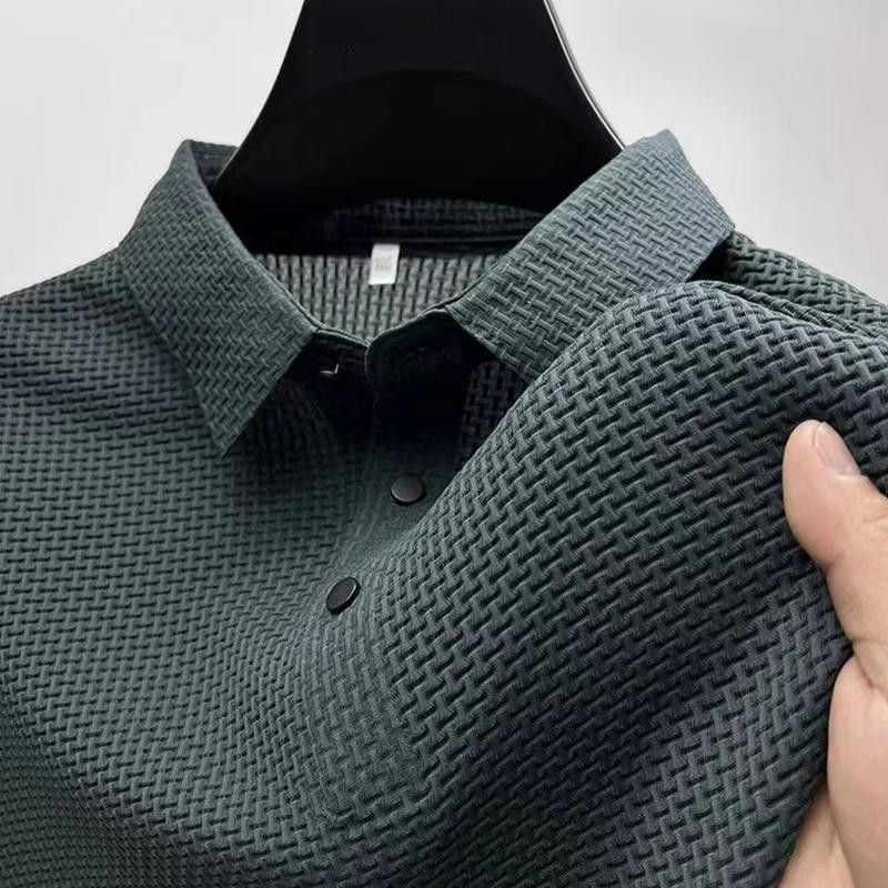 New Men's Business Casual Short Sleeved Bone Flower Solid Color Polo Shirt Fashi gallery