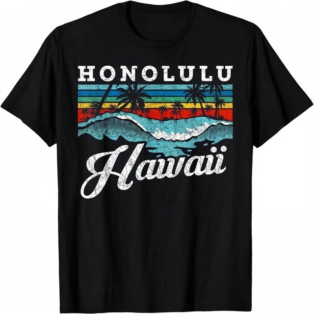 Waves Beach Honolulu Hawaiian Summer Surfing Retro Hawaii T-Shirt gallery