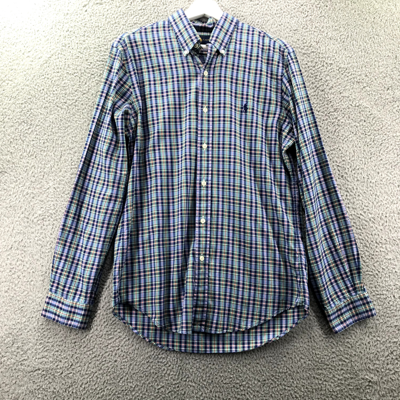 RALPH LAUREN Shirt Mens MEDIUM Slim Fit Multicolor Plaid Long Sleeve Button Up