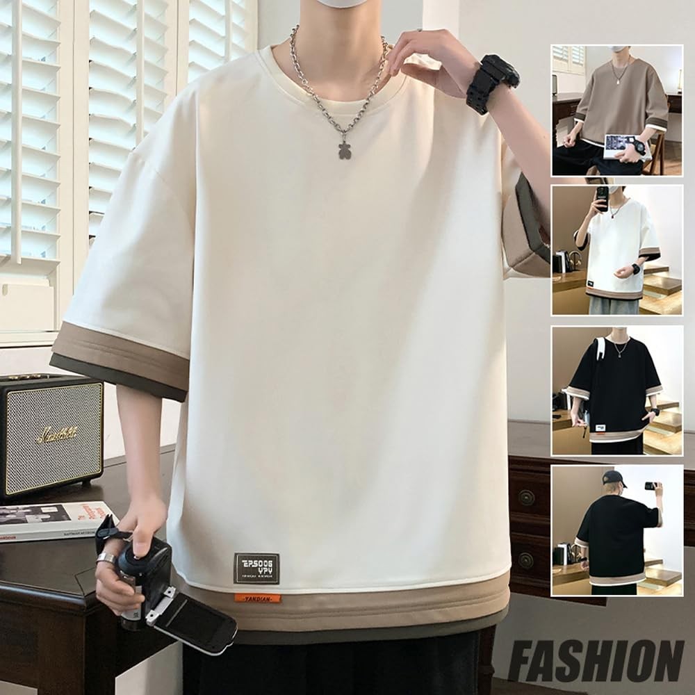 Mens Three Quarter Sleeve Casual Layered T Shirt gallery