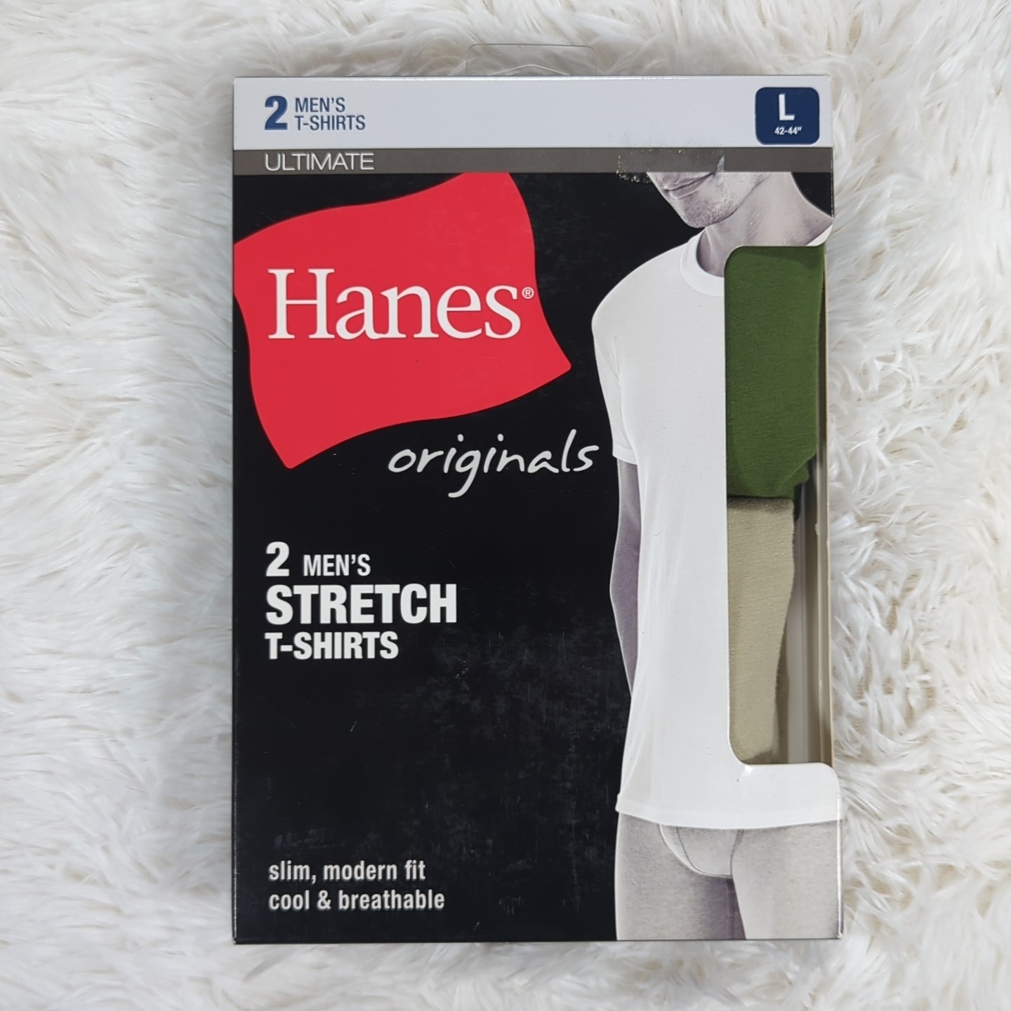 Mens Hanes 2pk Originals Ultimate Stretch Cotton Moisture Wicking Ts Green Tan L gallery