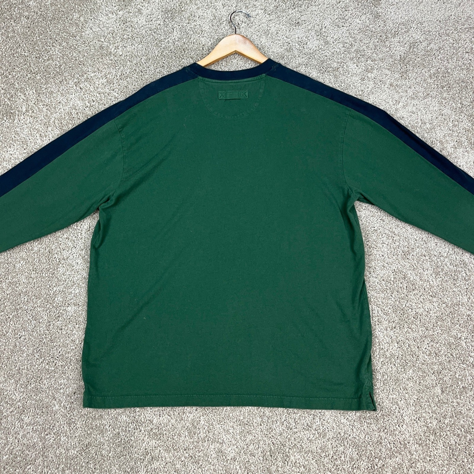 Duluth Trading Co T-Shirt Mens Large Green Navy Blue Stripe Long Sleeve EUC gallery