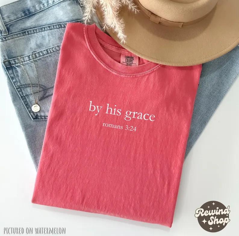 By His Grace Christian T-Shirt Comfort Colors Bible Verse Faith Tee gallery