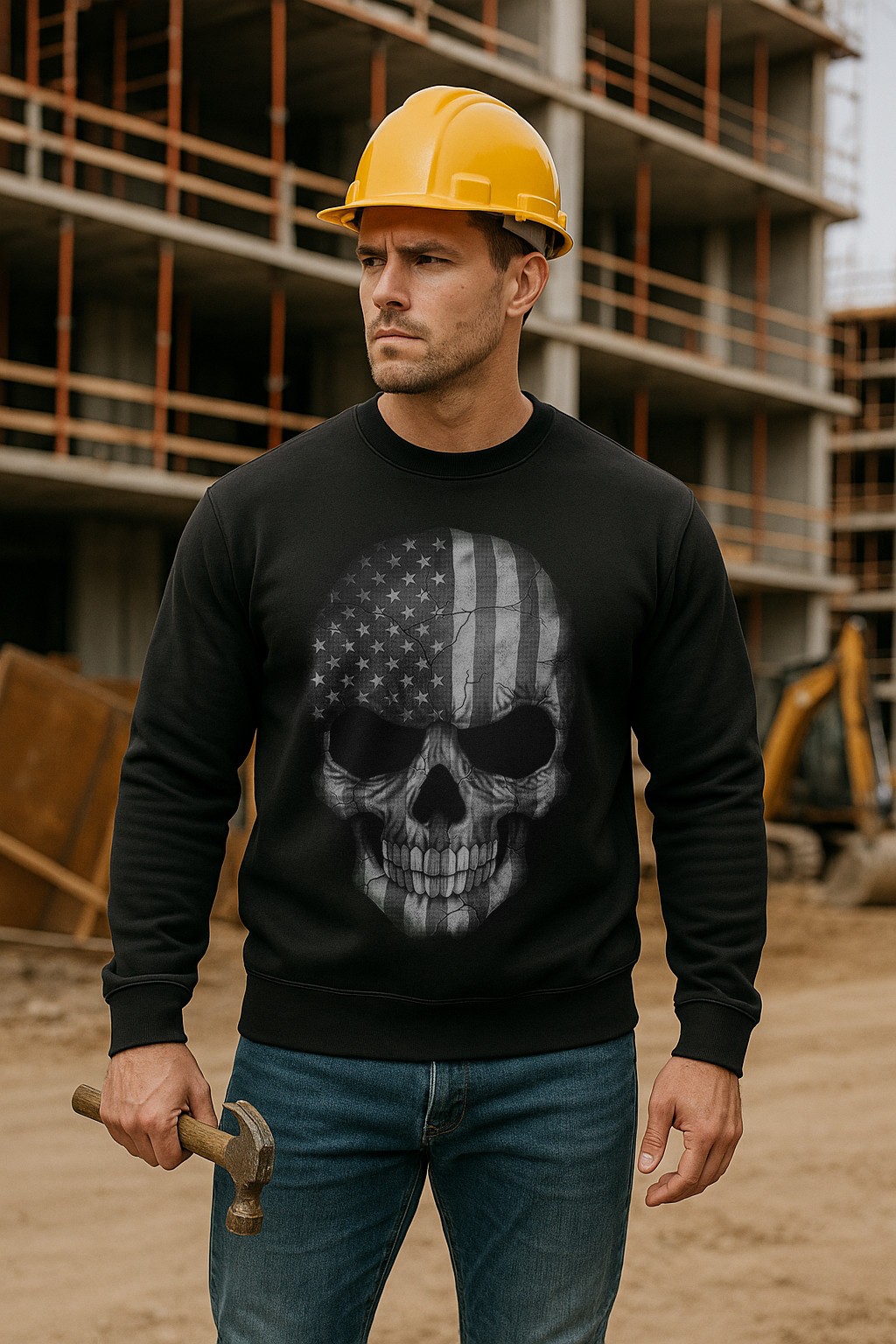 USA Skull Sweatshirt | Distressed American Flag Skull | Unisex Warm Crewneck gallery