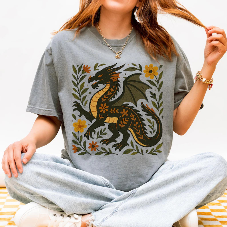 Folk Art Dragon Comfort Tee Mythical Creature Shirt Men Women gallery