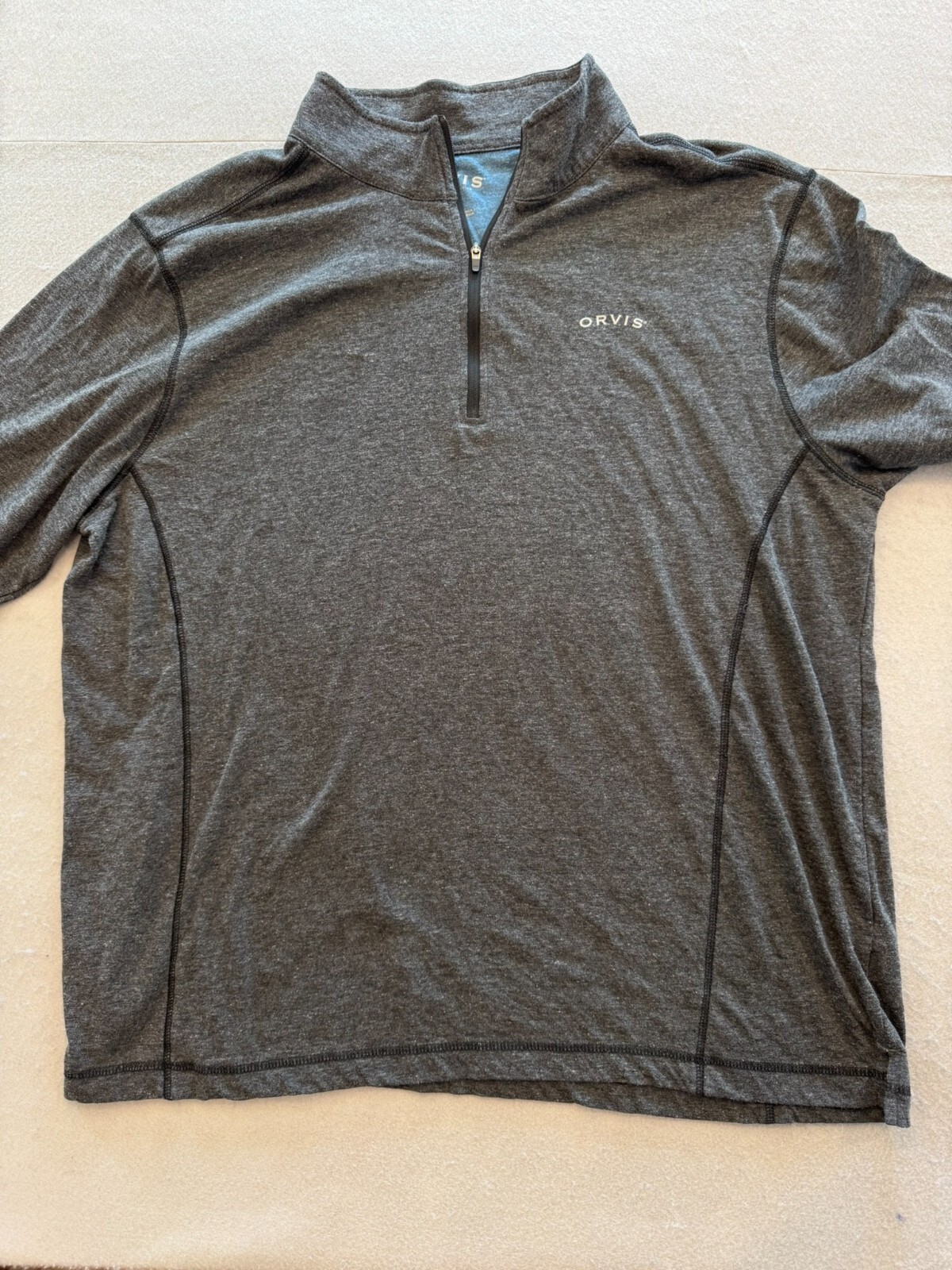 ORVIS Shirt Mens Extra Large Gray Logo 1/4 Zip Stand Collar Pullover Knit gallery
