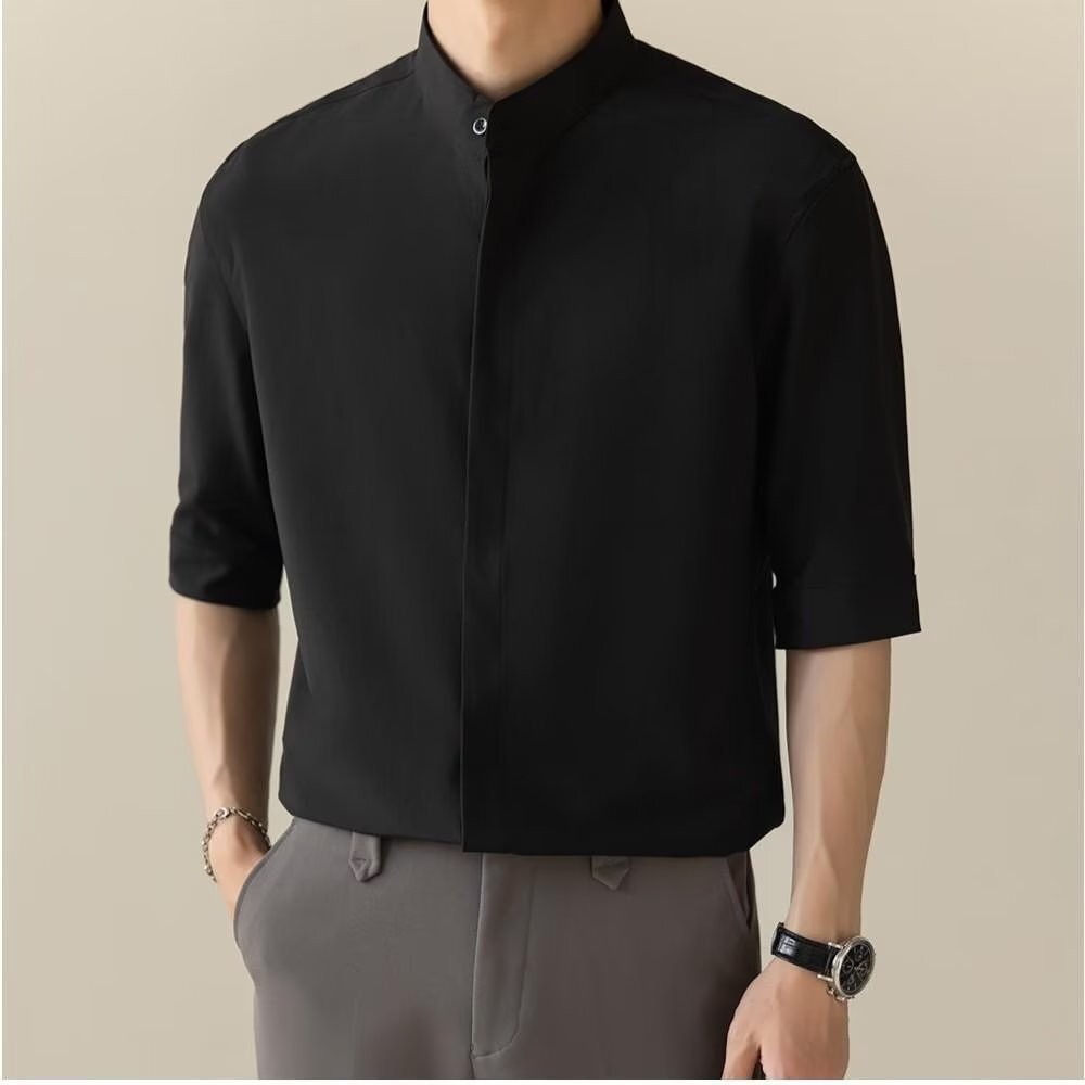 Stand-up collar shirt men's long-sleeved shirt gallery