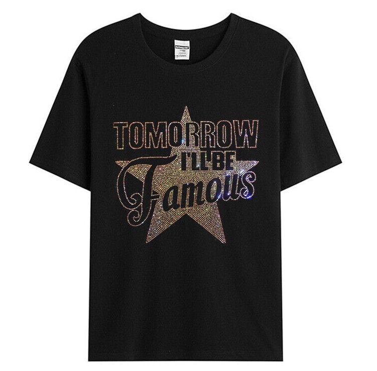 New Men Luxury Diamond Star Rhinestones Fashion Black T-Shirt High Quality gallery