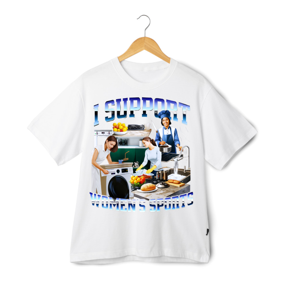 I Support Women's Sports Parody Print T-Shirt, Humorous Advocacy Casual Tee gallery