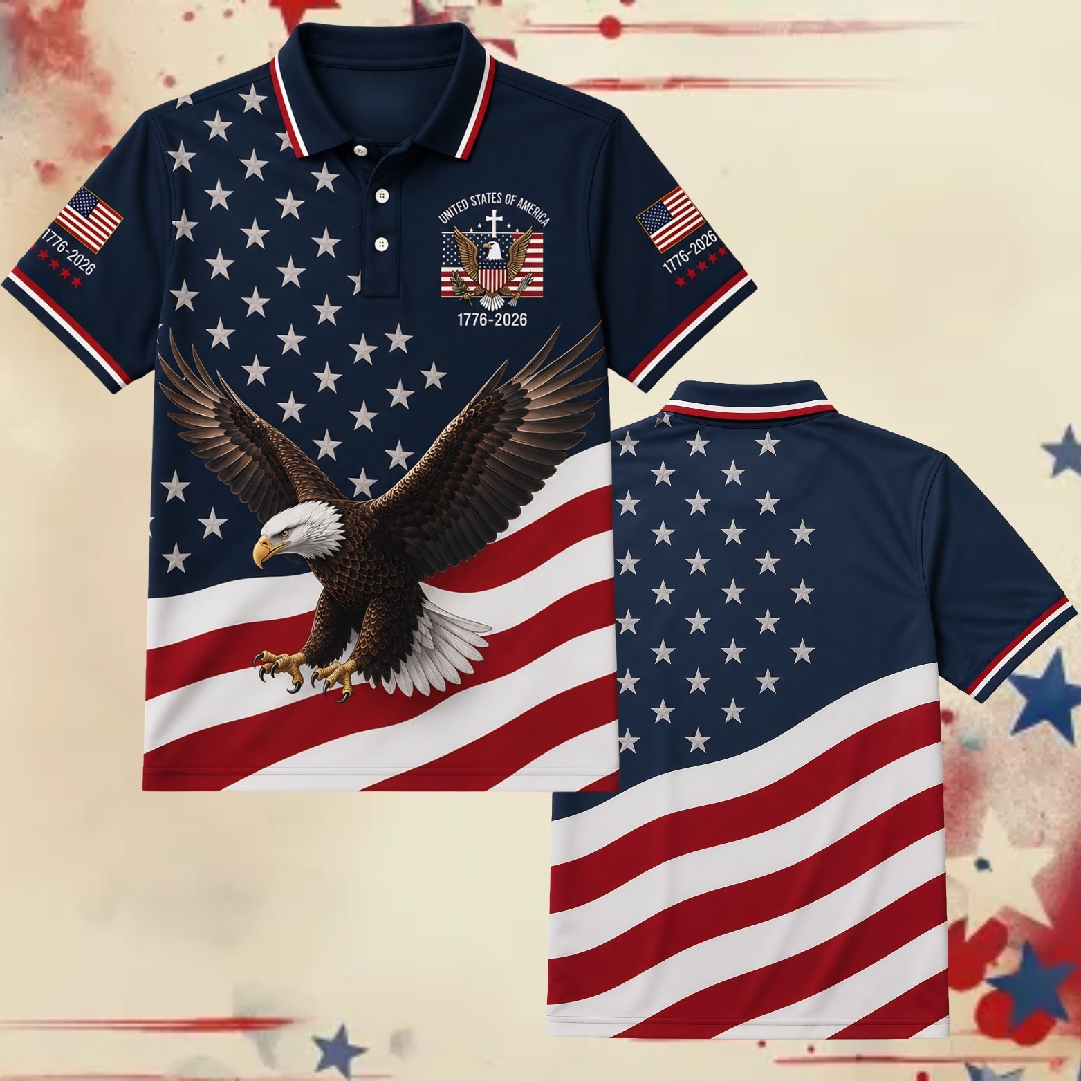 250 Years Bald Eagle US Flag Golf Polo, Patriotic 4th Of July Shirt (S-5XL) gallery
