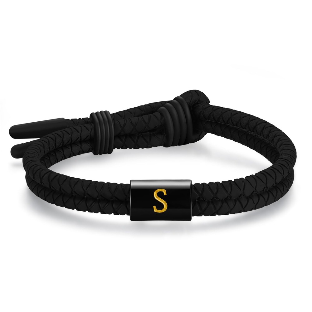Metzm Adjustable Silicone Braided Rope Initial Bracelet for Men Women，Stainle…