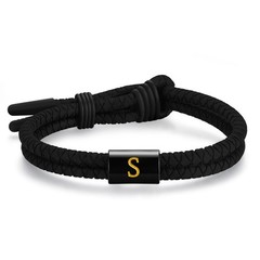 Metzm Adjustable Silicone Braided Rope Initial Bracelet for Men Women，Stainle…