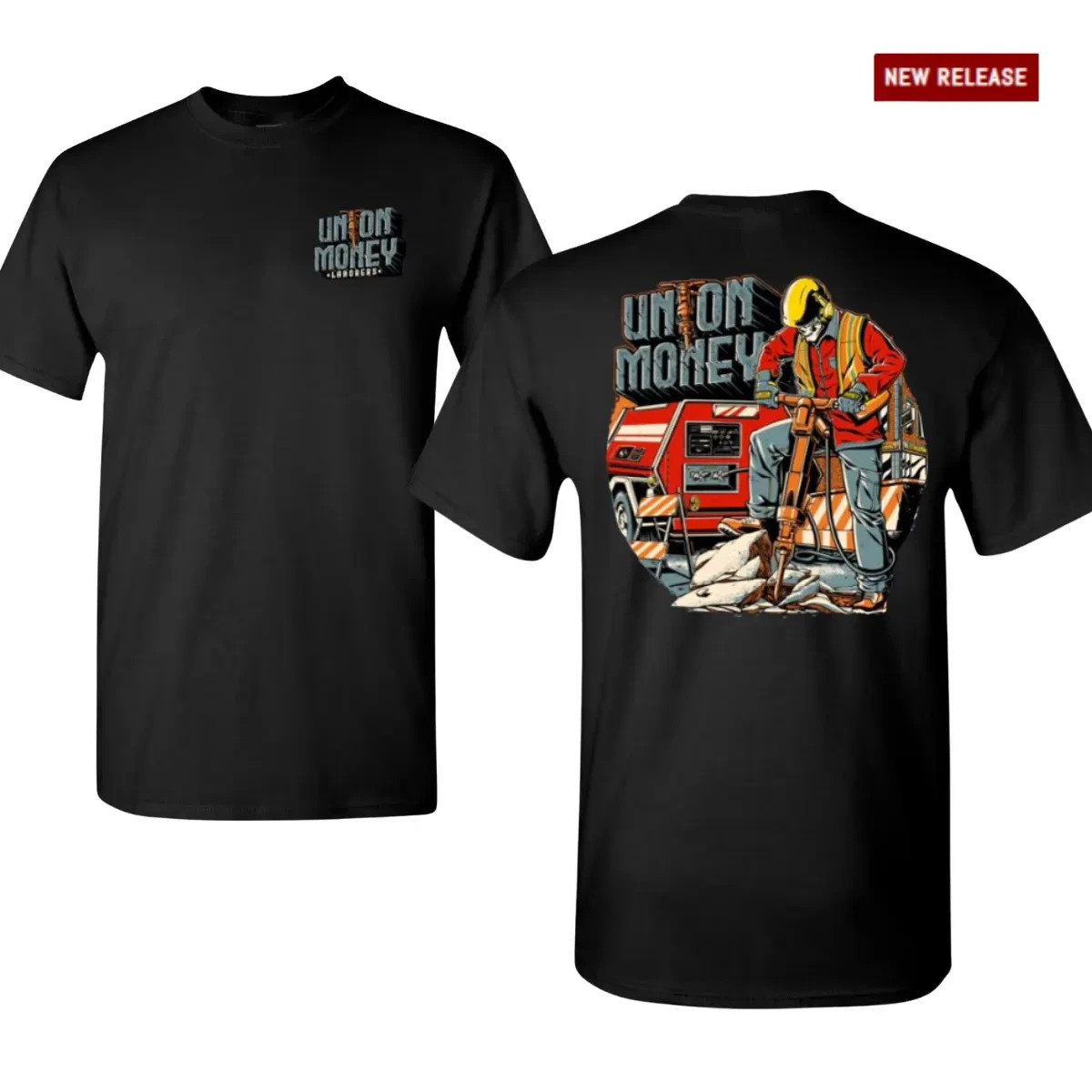 Union Money Laborer Construction Worker T-Shirt, Jackhammer Construction Graphic gallery