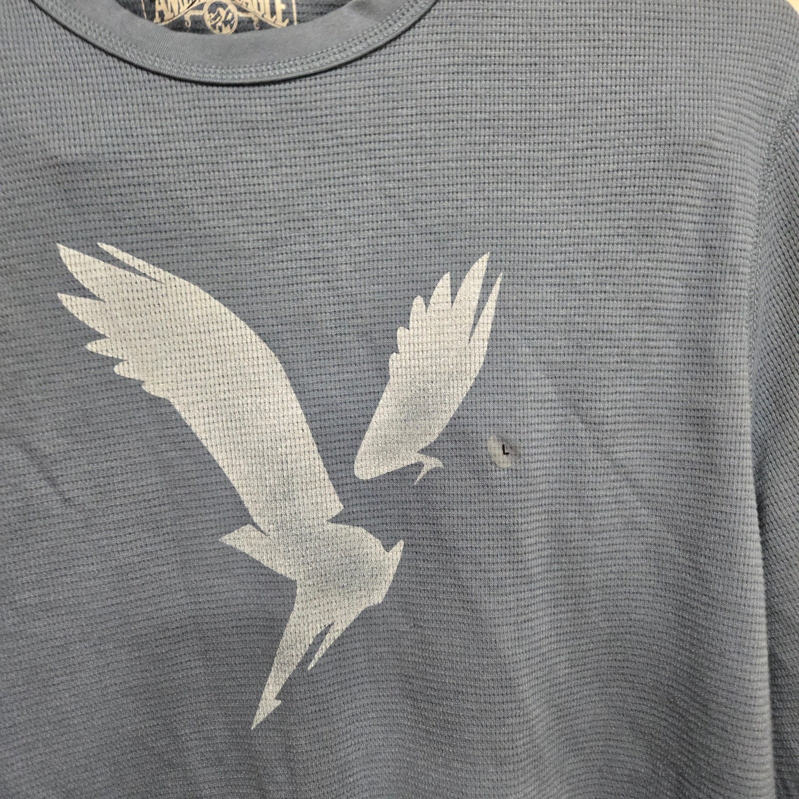 American Eagle Mens Waffle Knit Long Sleeve Shirt Blue Eagle Graphic Size L gallery