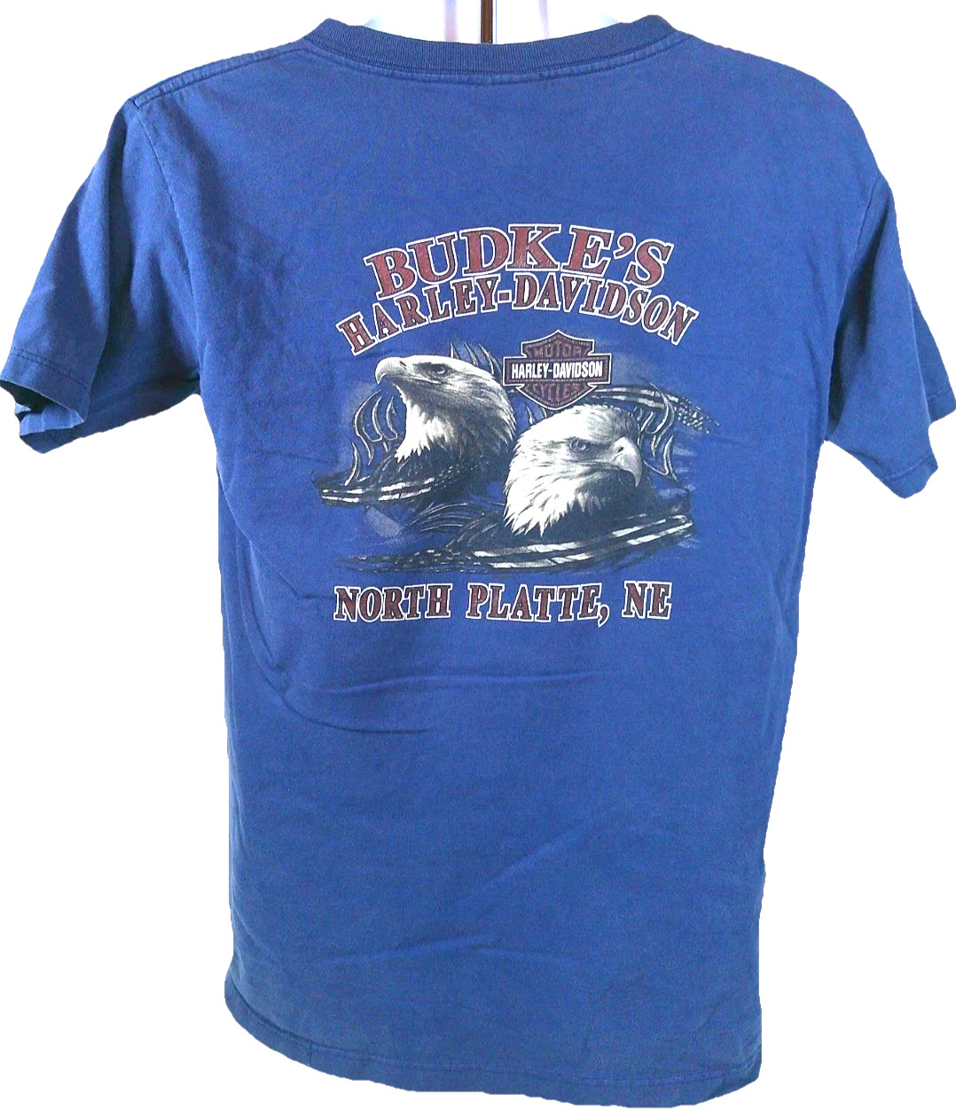 Vintage Harley Davidson Budke’s North Platte NE Eagle Pocket T Shirt M Blue