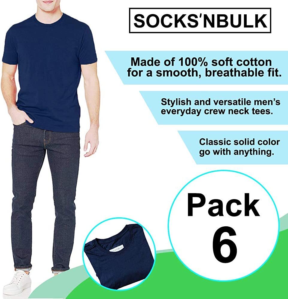 SOCKS'NBULK 6 Pack Bulk Mens Cotton Crew Neck Short Sleeve T-Shirts Mix Colors gallery