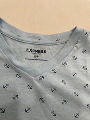 Blue Express Pattern V-Neck Short Sleeve T-shirt Size S