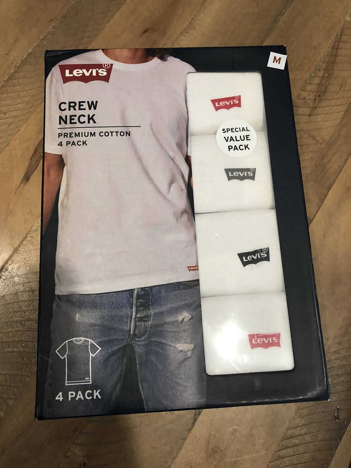 Levi’s 4 Pack Mens Crew Neck Premium Cotton  White Medium 38-40