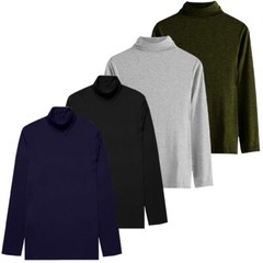 Mens Roll Neck Jumper Cotton Lightweight T-Shirt Long Sleeve Tops Funnel Neck